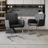 Flieks Chaises rembourrées, lot de 2, Chaises de salle à manger à piétement luge, lot de 2, Chaises visiteurs Chaises de travail avec accoudoirs et pieds métalliques, PU, Noir Marron
