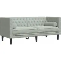 vidaXL Canapé Chesterfield avec traversins 2 places gris clair velours
