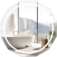 Costway Miroir de salle de bain LED antibuée, miroir mural avec bord biseauté à un côté, température réglable en continu sur 3 couleurs, miroir de lavabo HD