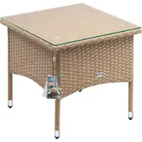 Casaria Table en résine tressée d'appoint de jardin crème 50x50x45cm
