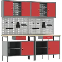 Syfax Ensemble d'établi 8 pcs Rouge et Gris Acier enduit de poudre