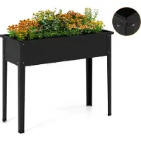 Costway Lit surélevé, lit de jardin surélevé jusqu'à 50kg, bac à plantes avec trous de drainage, lit d'herbes aromatiques en métal 100x40x80cm noir