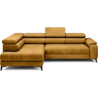 Domo Canapé d'angle DomoHome, modèle indépendant avec fonction couchage et appuie-tête réglables, méridienne, côté gauche, 278 × 197 × 76/98 cm, surface de couchage : 88 × 200 cm, revêtement en tissu doré