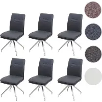 Mendler 6x chaise de salle à manger HWC-H70 tissu/textile acier inoxydable brossé gris foncé