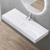 Doporro Vasque à Poser 120cm avec Bonde Lavabo Suspendu Blanc Colossum810 Fonte Minérale Solid Surface 120x48x12cm
