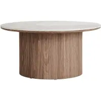 Lisa Design Lysa - table basse plateau effet marbre et pieds effets bois - 80 cm , Bois / Blanc