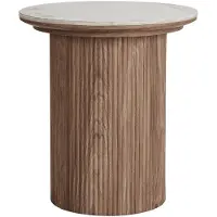 Lisa Design Lysa - bout de canapé plateau effet marbre et pieds effets bois - 50 cm , Bois / Blanc