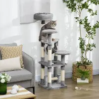 SUGIFT 3 plateformes, arbre à chat de 132 cm avec hamac, tour d'escalade grise, en fibres de sisal et en peluche | 8 kg par niveau | 11 kg | 40 x 40 x 132 cm