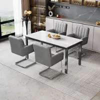 Flieks Chaises rembourrées, lot de 4, Chaises de salle à manger à piétement luge, lot de 4, Chaises visiteurs Chaises de travail avec accoudoirs et pieds métalliques, PU, Gris