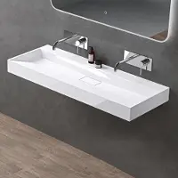 Doporro Lavabo Lavabo à poser Lavabo suspendu en fonte minérale Lavabo mat blanc 120x46x11cm sans trou pour robinetterie, avec vidage Colossum19