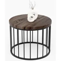 LAMO Manufaktur Table basse ronde en bois et metal 50 x 37 cm - Table d'appoint canapé pour salon moderne - Design scandinave, style industriel, touche déco chic - Couleur : ébène, pieds : noir