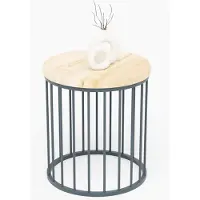 LAMO Manufaktur Table basse ronde en bois et metal 40 x 42 cm - Table d'appoint canapé pour salon moderne - Design scandinave, style industriel - Couleur : naturel, pieds : anthracite