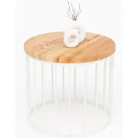 LAMO Manufaktur Table basse ronde en bois et metal 50 x 42 cm - Table d'appoint canapé pour salon moderne - Design scandinave, style industriel, touche déco chic - Couleur : foncé, pieds : ivoire
