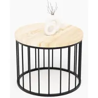 LAMO Manufaktur Table basse ronde en bois et metal 50 x 37 cm - Table d'appoint canapé pour salon moderne - Design scandinave, style industriel, touche déco chic - Couleur : naturel, pieds : noir
