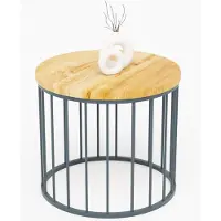 LAMO Manufaktur Table basse ronde en bois et metal 50 x 42 cm - Table d'appoint canapé pour salon moderne - Design scandinave, style industriel - Couleur : rustique, pieds : anthracite