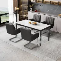 Flieks Chaises rembourrées, lot de 4, Chaises de salle à manger à piétement luge, lot de 4, Chaises visiteurs Chaises de travail avec accoudoirs et pieds métalliques, PU, Noir Marron