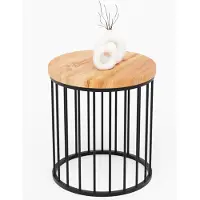 LAMO Manufaktur Table basse ronde en bois et metal 40 x 42 cm - Table d'appoint canapé pour salon moderne - Design scandinave, style industriel, touche déco chic - Couleur : foncé, pieds : noir