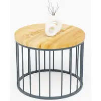 LAMO Manufaktur Table basse ronde en bois et metal 50 x 37 cm - Table d'appoint canapé pour salon moderne - Design scandinave, style industriel - Couleur : rustique, pieds : anthracite