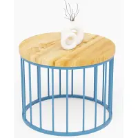 LAMO Manufaktur Table basse ronde en bois et metal 50 x 37 cm - Table d'appoint canapé pour salon moderne - Design scandinave, style industriel, touche déco chic - Couleur : rustique, pieds : bleu