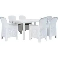 Syfax Ensemble à manger d'extérieur 7pcs Plastique Blanc Aspect rotin