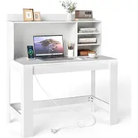 Northix Bureau d'ordinateur avec étagère, prises électriques et système de gestion des câbles