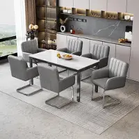 Flieks Chaises rembourrées, lot de 6, Chaises de salle à manger à piétement luge, lot de 6, Chaises visiteurs Chaises de travail avec accoudoirs et pieds métalliques, PU, Gris