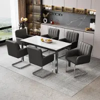Flieks Chaises rembourrées, lot de 6, Chaises de salle à manger à piétement luge, lot de 6, Chaises visiteurs Chaises de travail avec accoudoirs et pieds métalliques, PU, Noir Marron
