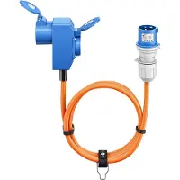 Goobay 76232 Câble adaptateur CEE, prise CEE sur prise femelle CEE 90° et prise femelle à contact de protection, 1,5 m, 1.5 m, orange - Câble de camping pour l'extérieur, 16 A / 230 V