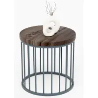 LAMO Manufaktur Table basse ronde en bois et metal 40 x 37 cm - Table d'appoint canapé pour salon moderne - Design scandinave, style industriel, touche déco chic - Couleur : ébène, pieds : anthracite