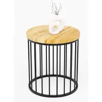 LAMO Manufaktur Table basse ronde en bois et metal 40 x 42 cm - Table d'appoint canapé pour salon moderne - Design scandinave, style industriel, touche déco chic - Couleur : rustique, pieds : noir