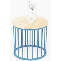 LAMO Manufaktur Table basse ronde en bois et metal 40 x 37 cm - Table d'appoint canapé pour salon moderne - Design scandinave, style industriel, touche déco chic - Couleur : Naturel, pieds : Bleu