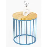 LAMO Manufaktur Table basse ronde en bois et metal 40 x 42 cm - Table d'appoint canapé pour salon moderne - Design scandinave, style industriel, touche déco chic - Couleur : rustique, pieds : bleu