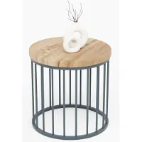 LAMO Manufaktur Table basse ronde en bois et metal 40 x 37 cm - Table d'appoint canapé pour salon moderne - Design scandinave, style industriel - Couleur : marron noisette, pieds : anthracite