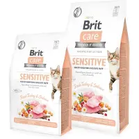 Brit Care Cat Grain-Free Sensitive - croquettes hypoallergénique dinde &amp; saumon, sans céréales, pour les chats adultes ayant un tube digestif sensible - 2 kg