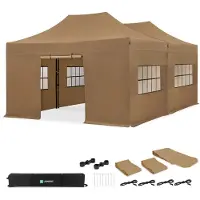Vonroc Tente de réception 6x4,5 m beige – 2 tonnelles pliantes avec parois, kit de connexion, étanche & UV 50+ |