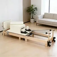 StarTech.com Appareil Pilates Reformer, pliable, avec résistance réglable, équipé d'une échelle, structure en bois (chêne/érable), dimensions : 240 x 60 x 30 cm, couleur : blanc
