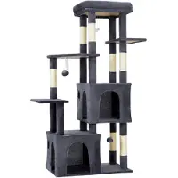 StarTech.com Arbre à chat - Meuble pour chat - Pour grands chats et Maine Coon - 5 niveaux et plus - 2 niches - Plateforme d'observation - Poteaux à griffer en sisal - Bois - Gris foncé