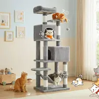 StarTech.com Katzenbaum – Arbre à chat pour chats d'intérieur – 165 cm de hauteur – 5 niveaux – Poteaux à gratter en sisal – Hamac, cachette et jouets – Gris