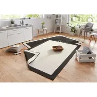 Hanse Home Tapis d'extérieur et d'intérieur , motif Panama, noir et blanc, avec bordure, résistant aux intempéries - 200x290 cm