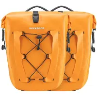 RockBros - Lot de 2 sacoches de porte-bagages 100 % imperméables pour vélo, 25-32 L, avec poignée de transport, orange
