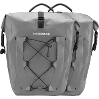 RockBros Lot de 2 sacoches de porte-bagages 100 % imperméables pour vélo, 25-32 L, avec poignée de transport, gris