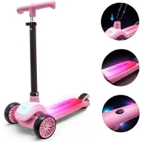 Sun baby LUMI RIDE Trottinette pour enfants Trottinette à trois roues avec roues LED, freins arrière, réglable en hauteur, supporte jusqu'à 50kg, pliable rose