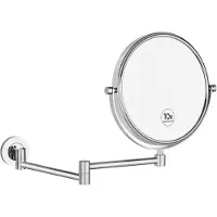 Markenlos Miroir de maquillage, miroir de salle de bain grossissant 10 fois, chromé, télescopique, pivotant à 360°, double face, diamètre 20 cm