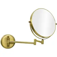 Markenlos Miroir de maquillage mural, grossissant 5 fois, miroir de maquillage en laiton, miroir de rasage doré, diamètre 20 cm