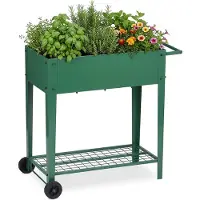 Relaxdays : potager surélevé, grille de rangement, 2 roues, jardin, balcon et terrasse, H x l x P : 80 x 85 x 50 cm, potager sur table mobile, vert