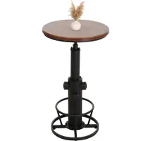 Mendler Table de bar HWC-N20, table de bistrot, réglable en hauteur pivotant repose-pieds industriel bois massif Ø 61 cm brun