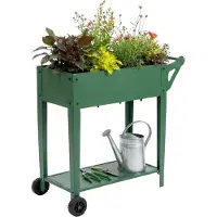 Relaxdays Potager surélevé , avec tablette, 2 roues, pour jardin, balcon et terrasse, H x L x P : 80 x 85 x 50 cm, potager sur table mobile, vert