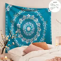 Ele eleoption Tapisserie murale Bohème, Zodight Mandala Médaillon Floral Tapisserie Hippie avec Design Couronne Blanc Esthétique,Blauer Kranz/150X130CM
