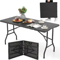 Costway Table de jardin 152 x 70 cm, table de camping pliable, table pliante avec plateau en PEHD et poignée de transport, table de balcon ou de buffet pour 4 à 6 personnes, noire