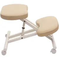 Mendler Siège Assis À Genoux Hwc-E10 Appui-Genoux, Tabouret, Chaise Bureau, Réglable, Similicuir, Métal Crème-Beige